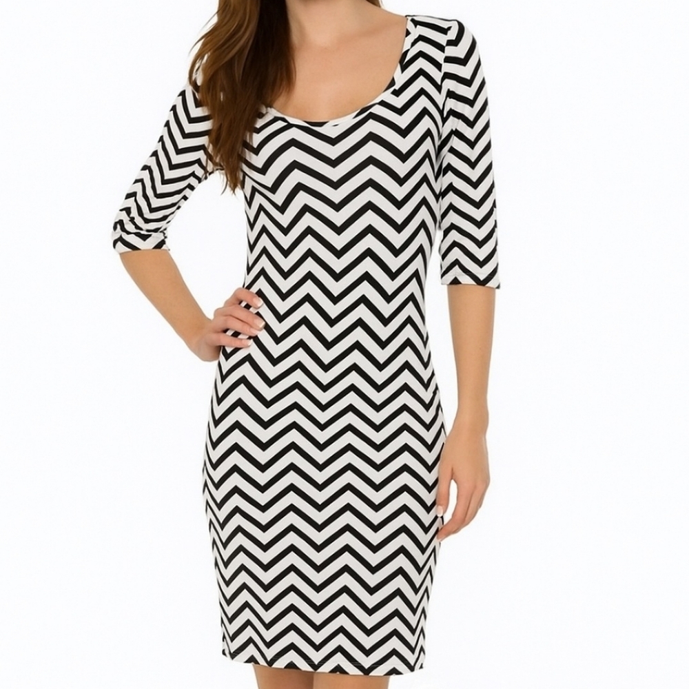 Permit Chevron Patterned Black and White Dress Size Medium
